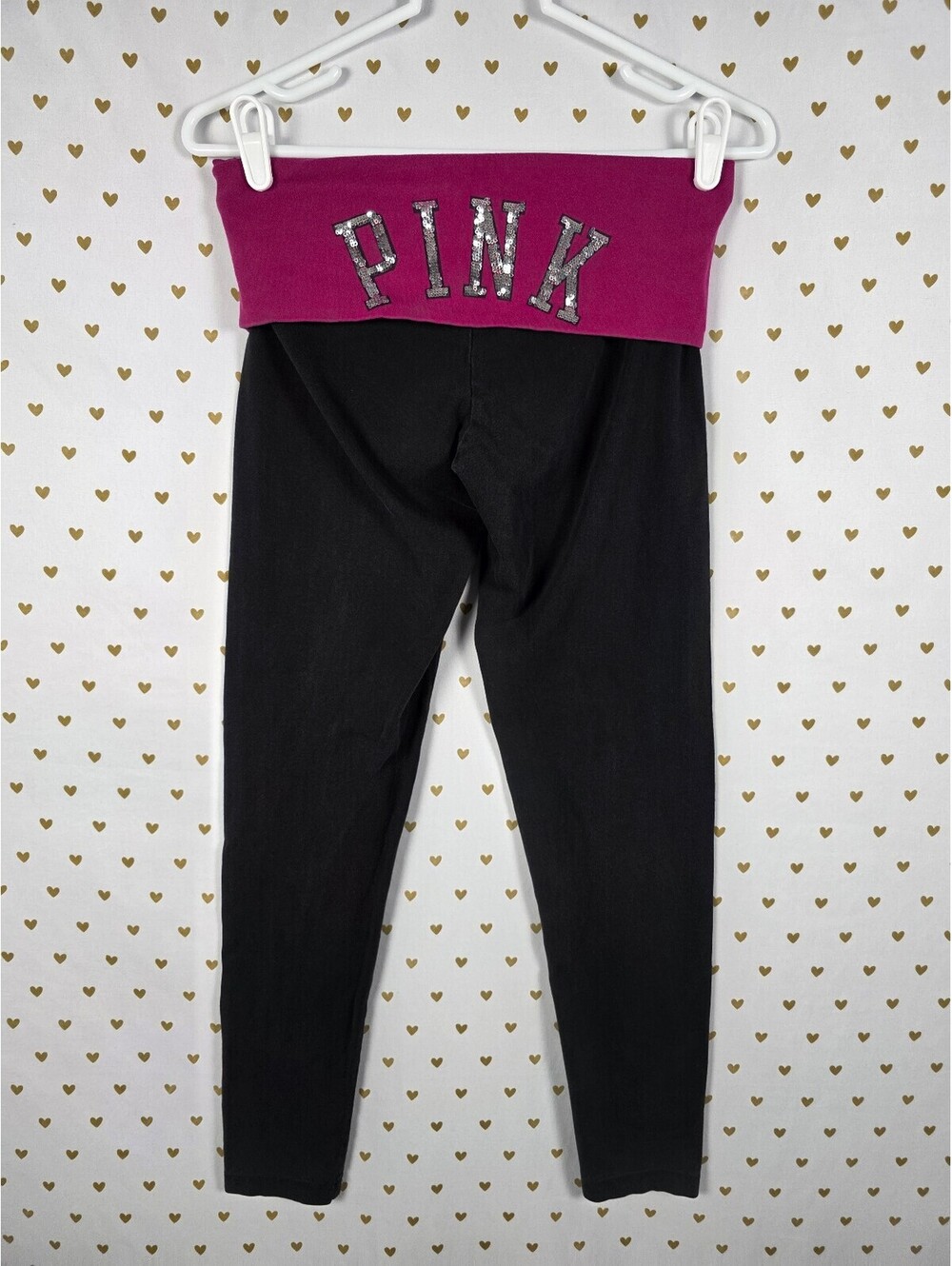Victorias Secret PINK Vintage BLING Sequined Foldover Yoga Pants Skinny SMALL